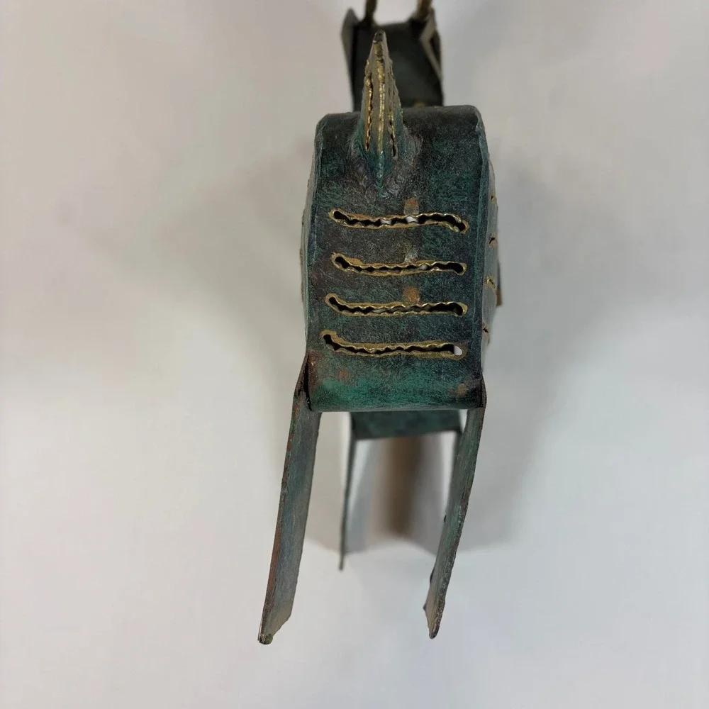 Rustic Verdigris Metal Reindeer Candle Holder Figurine Gold Antler Folk Art 13